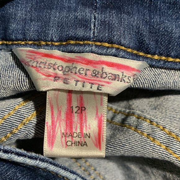Christopher & Banks Jeans 12P Blue Stretchy Embroidery Straight Mid Rise Cotton - Picture 14 of 16